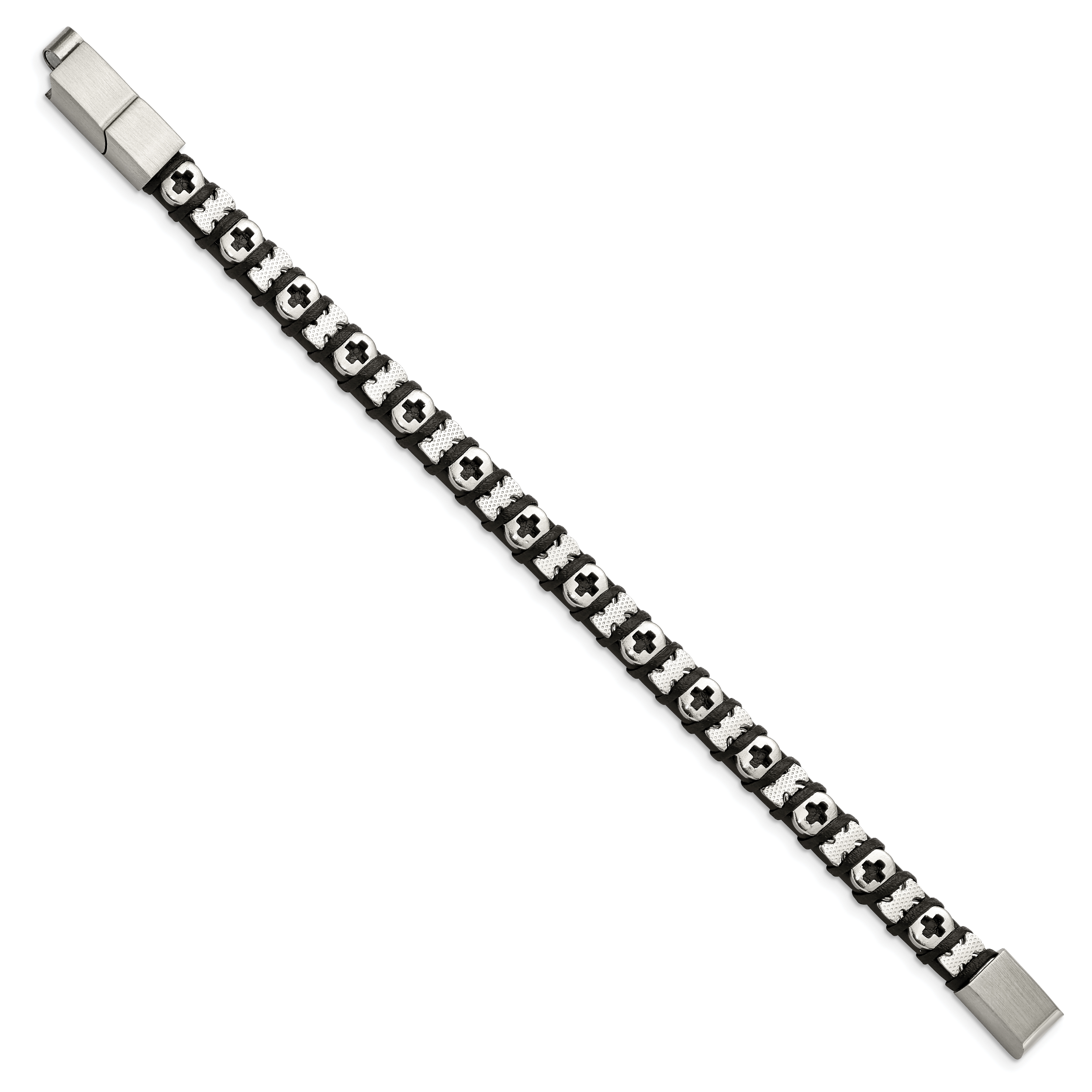 Crosses Leather Bracelet in Stainless Steel Secondary image