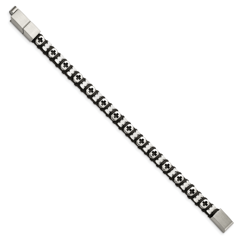 Crosses Leather Bracelet in Stainless Steel