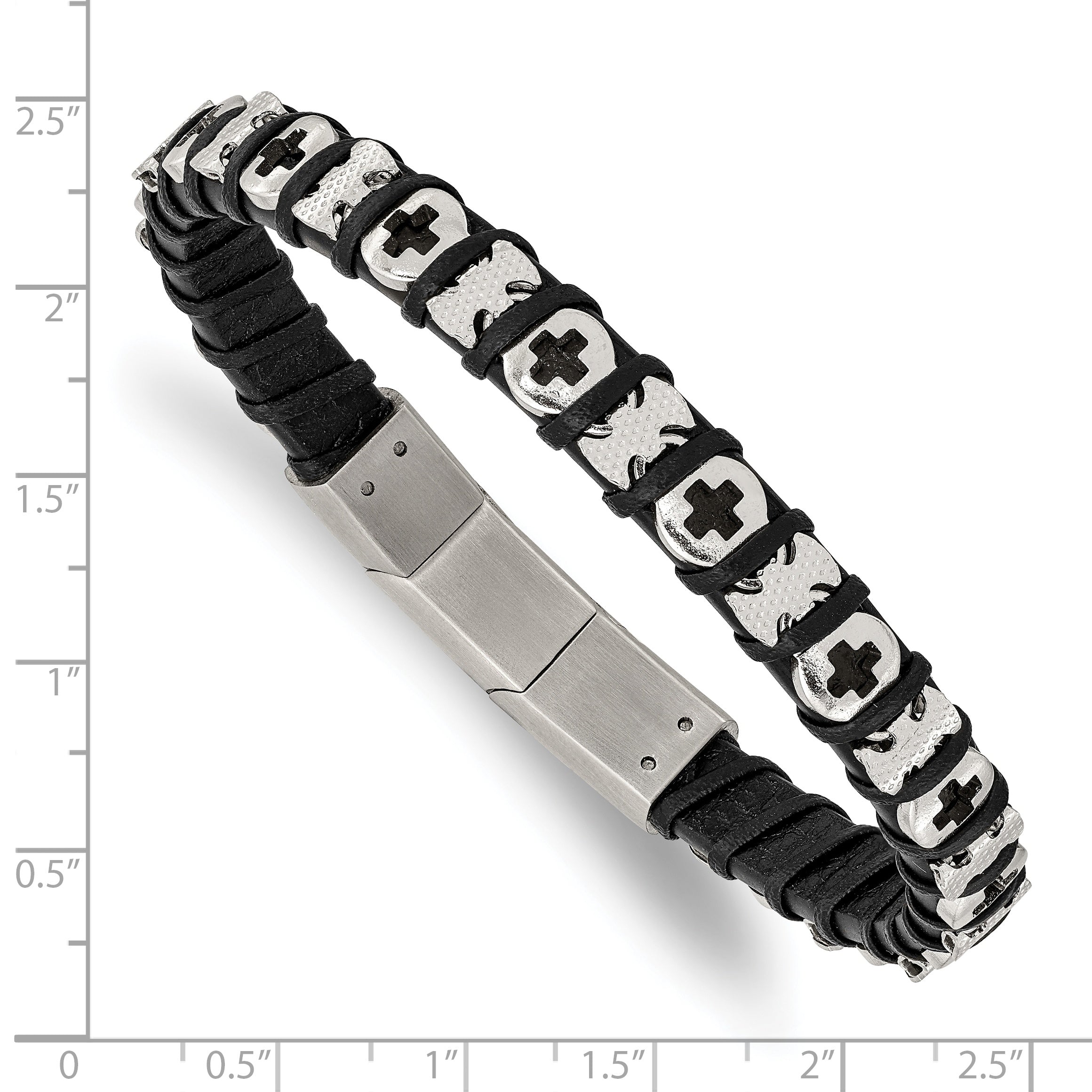 Crosses Leather Bracelet in Stainless Steel