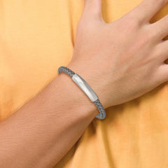 Chisel Stainless Steel Antiqued and Brushed Grey Leather 8.25 inch Bracelet