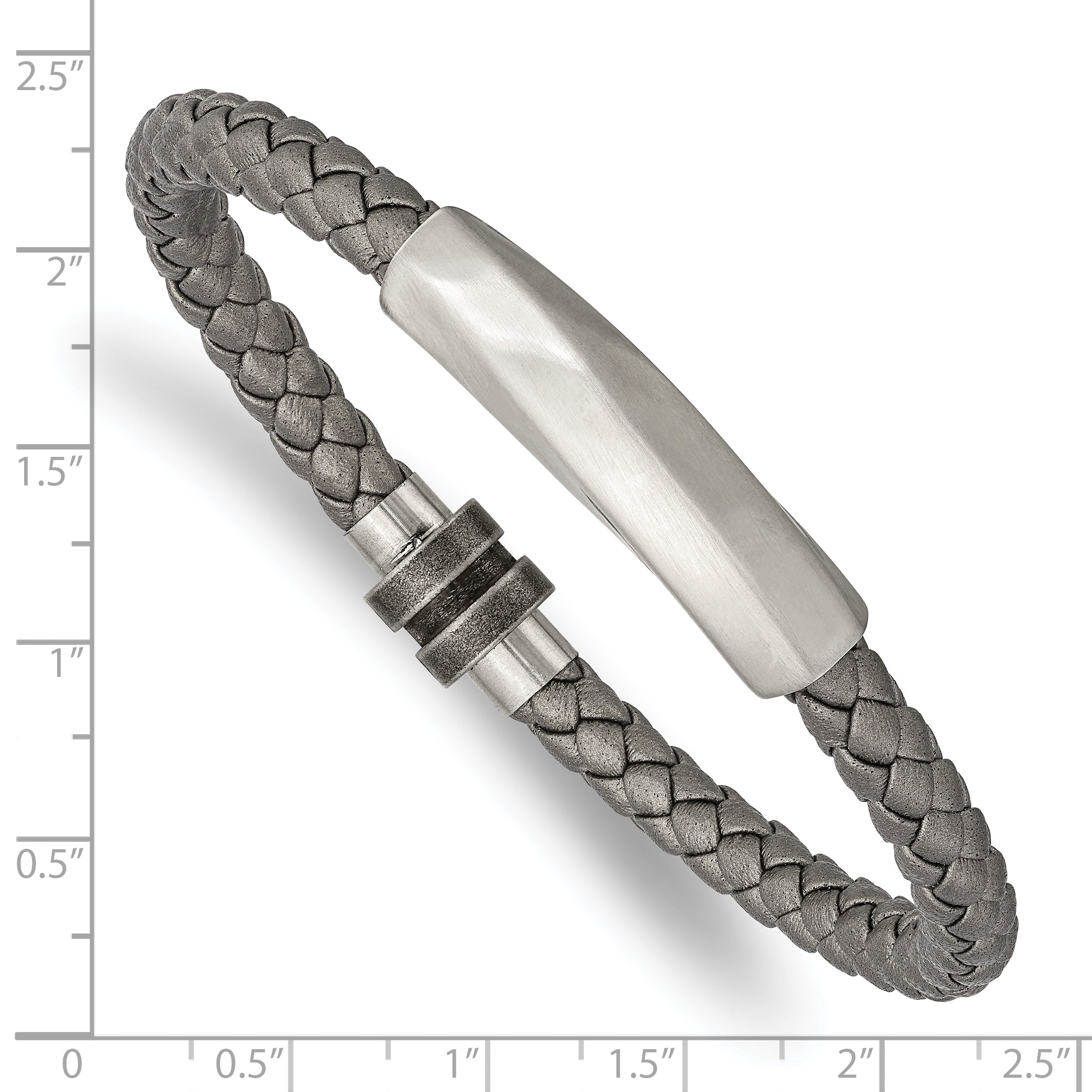Antiqued Grey Leather Bracelet in Stainless Steel