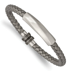 Chisel Stainless Steel Antiqued and Brushed Grey Leather 8.25 inch Bracelet