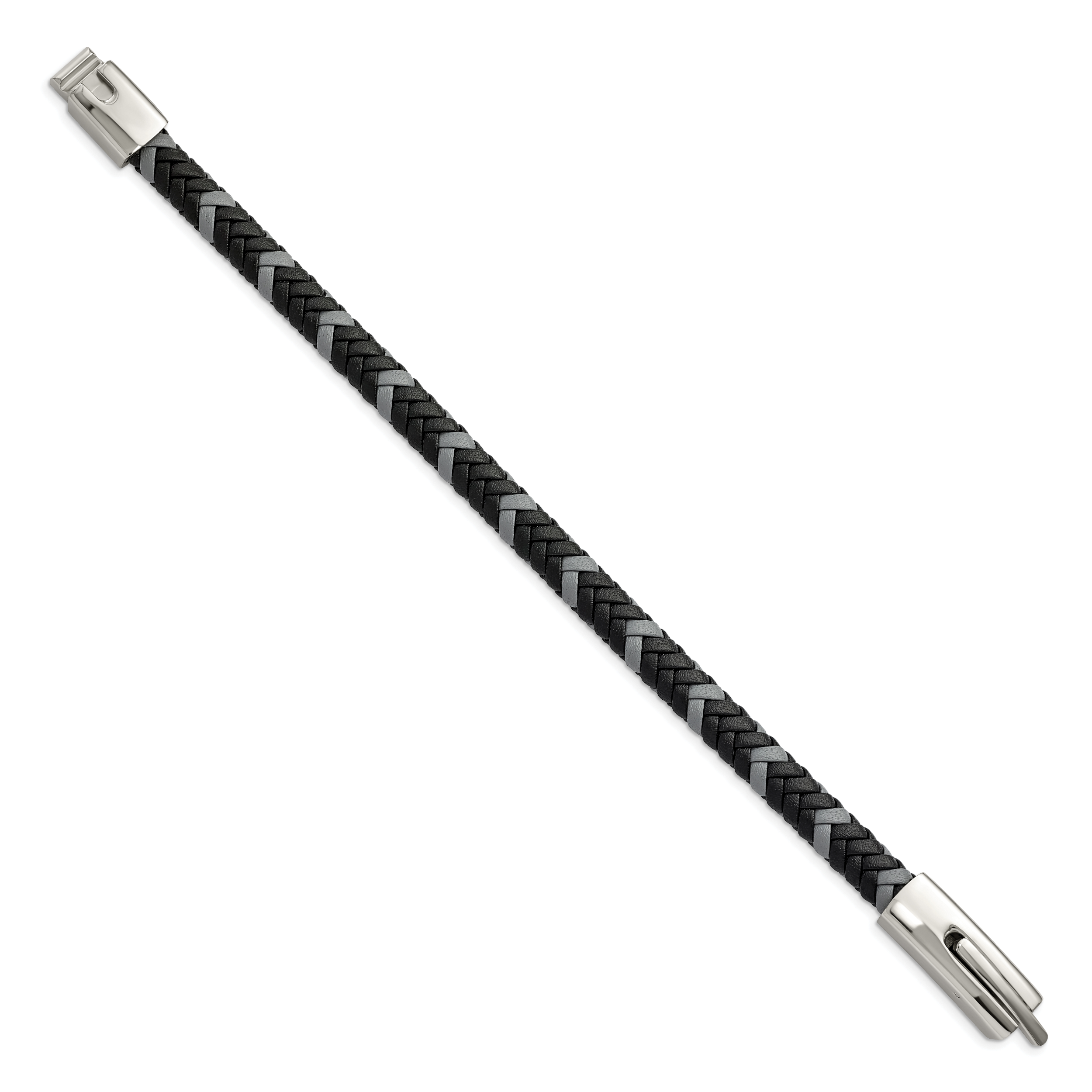 Chisel Stainless Steel Polished Black and Grey Braided Leather 8 inch Bracelet Secondary image