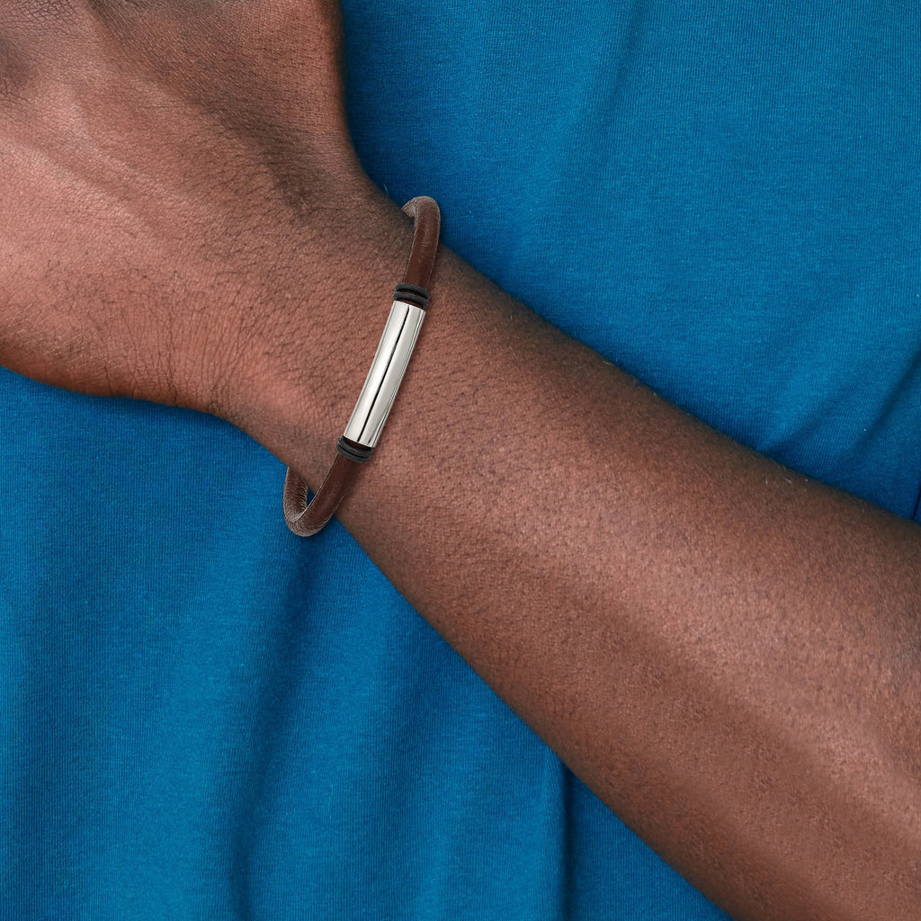 Black & Brown Rubber Bracelet in Stainless Steel
