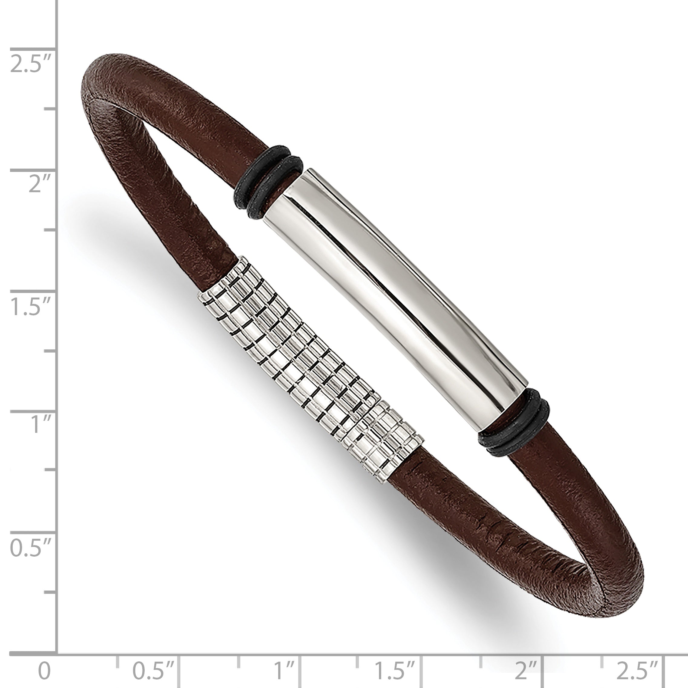 Black & Brown Rubber Bracelet in Stainless Steel