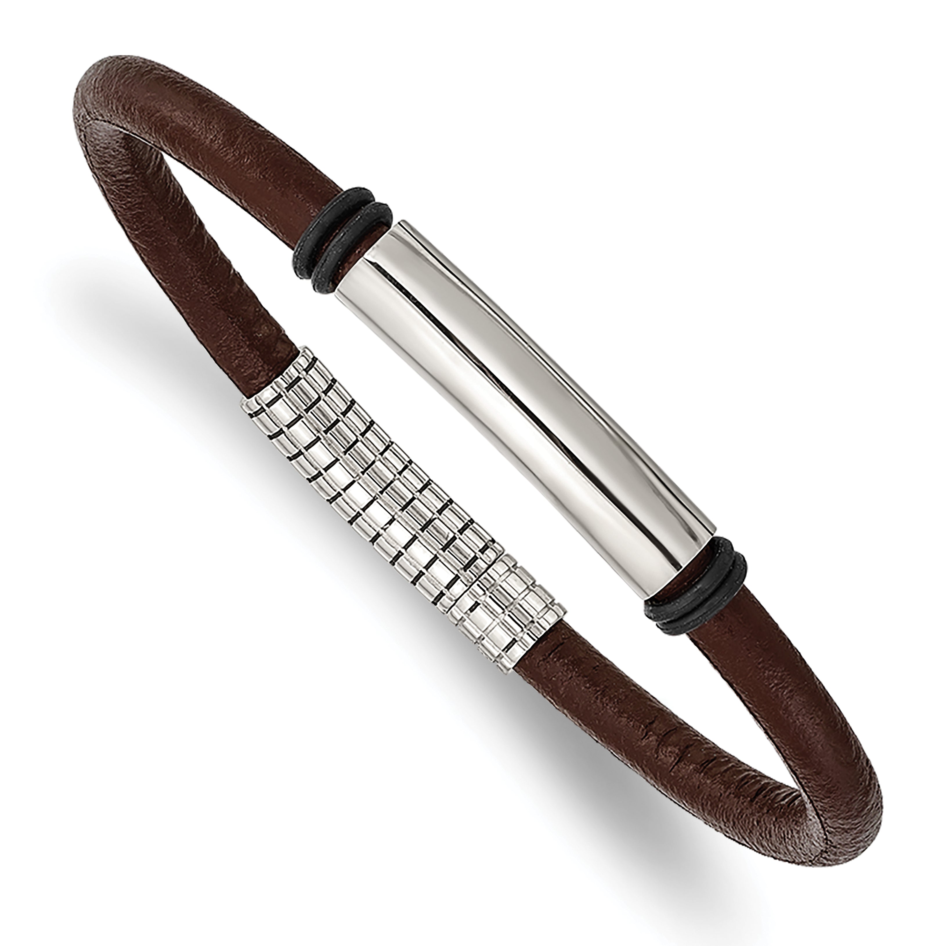 Chisel Stainless Steel Polished Black and Brown Rubber 8.5 inch Bracelet Main image