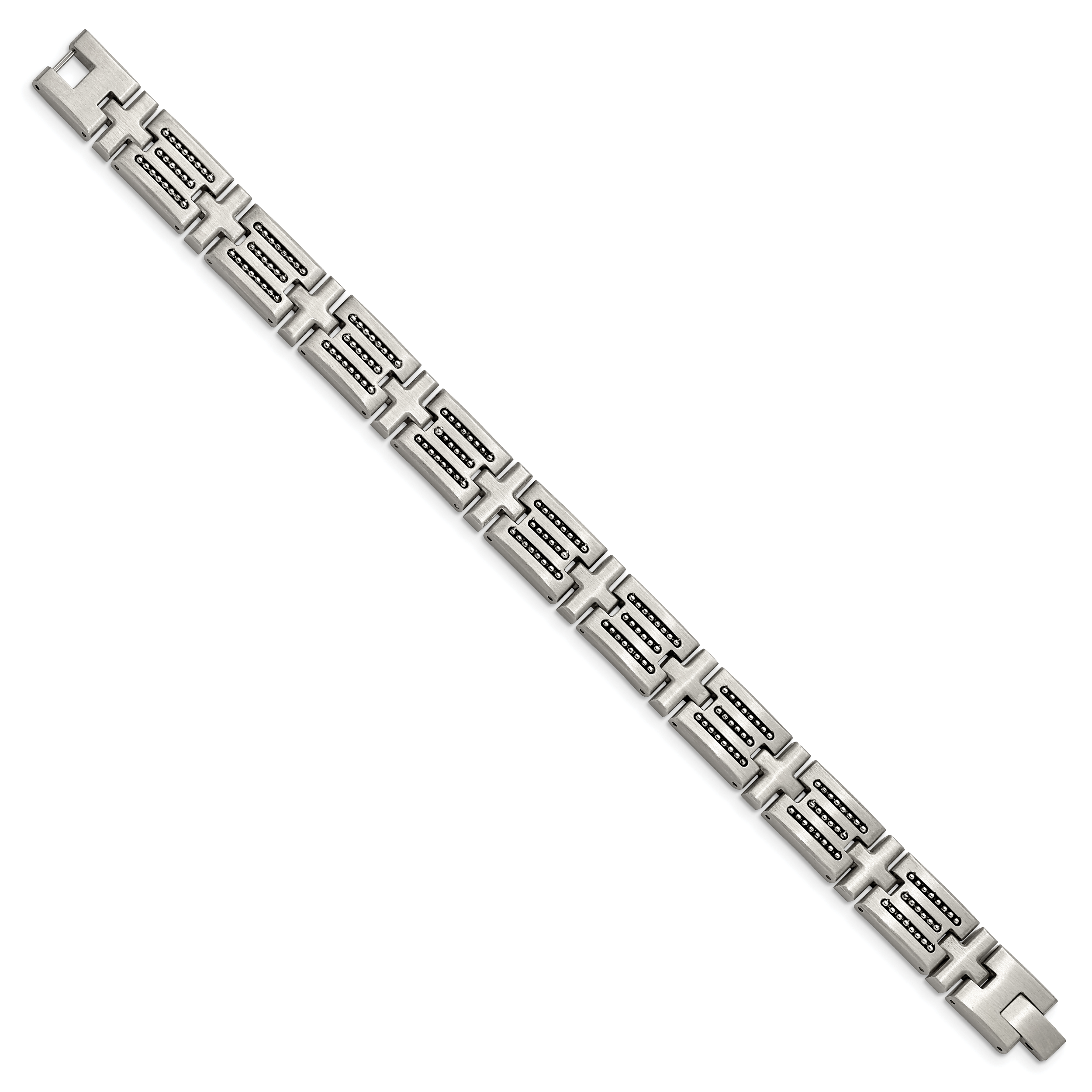 Brushed Link Bracelet in Stainless Steel with Polished Bead Inlay Secondary image