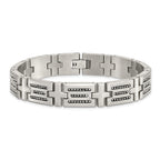 Brushed Link Bracelet in Stainless Steel with Polished Bead Inlay