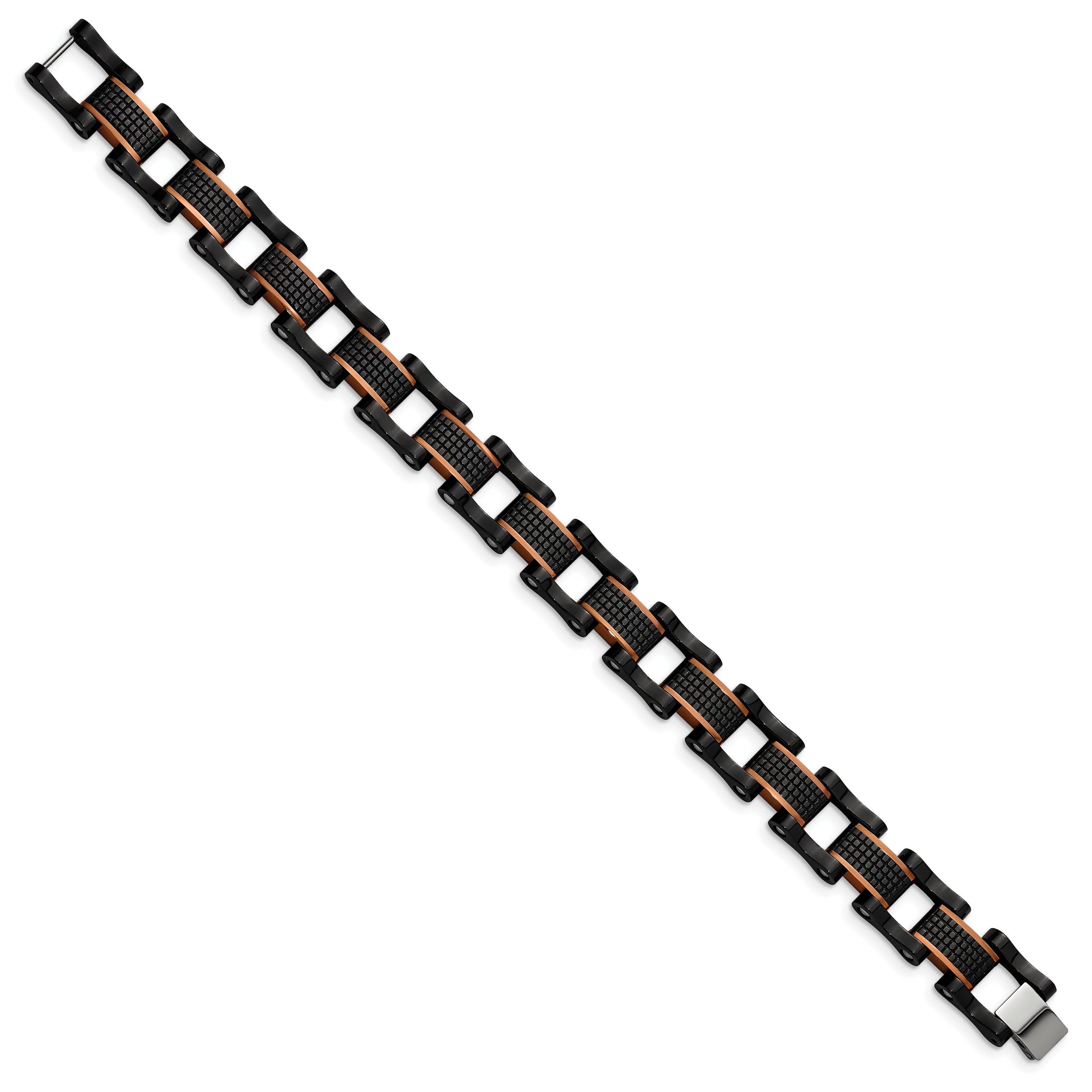 Chisel Stainless Steel Polished and Textured Black and Brown IP-plated 8.25 inch Open Link Bracelet