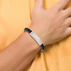 Black Woven Leather Two-Strand Bracelet in Stainless Steel