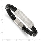 Black Woven Leather Two-Strand Bracelet in Stainless Steel