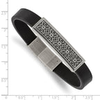 Antiqued Black Leather Bracelet in Stainless Steel