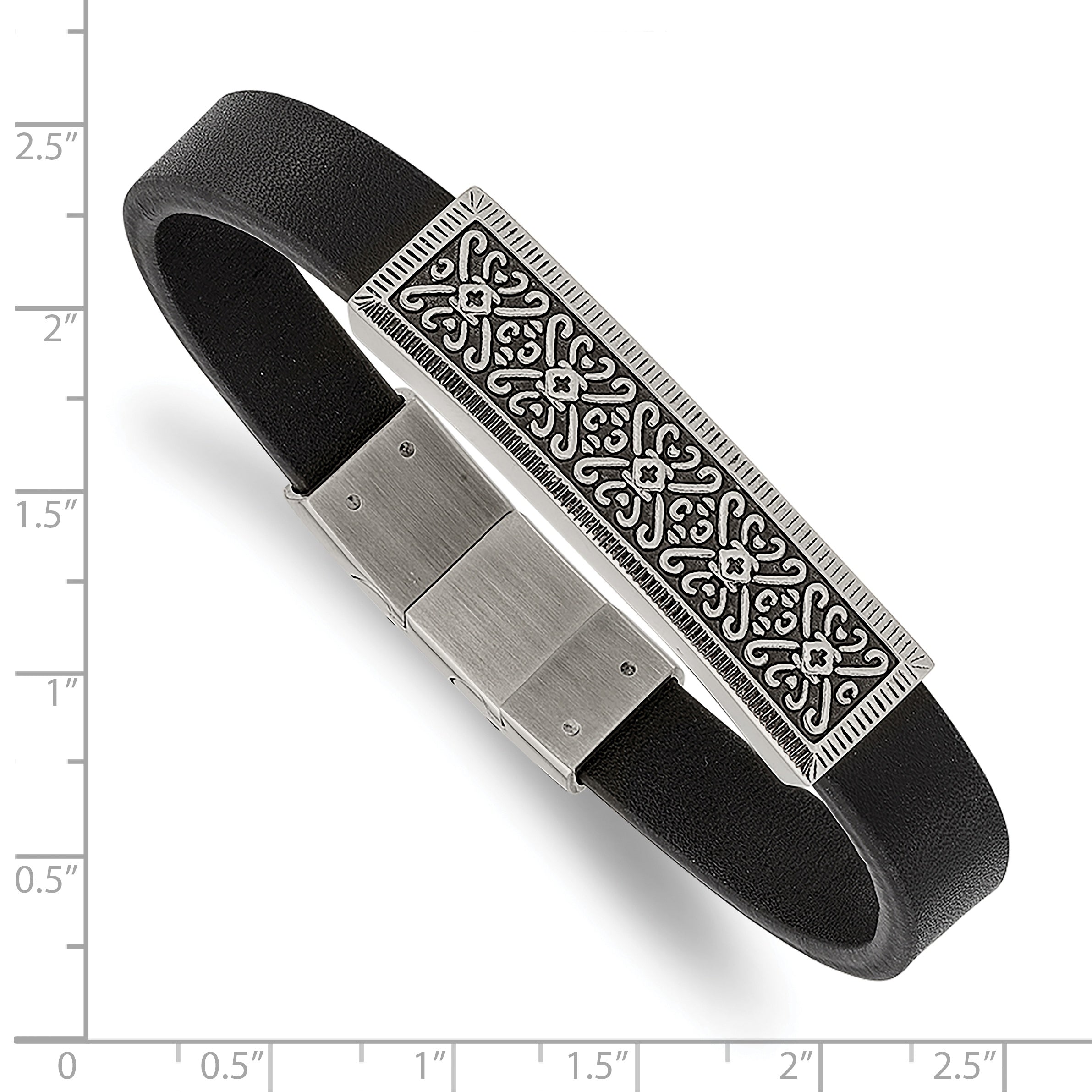 Antiqued Black Leather Bracelet in Stainless Steel