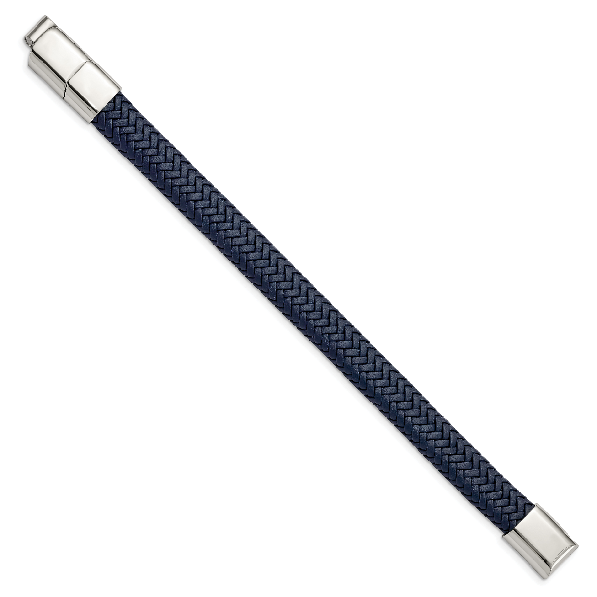 Chisel Stainless Steel Polished Navy Blue Braided Leather 7.75 inch Bracelet with .5 inch Extension Secondary image