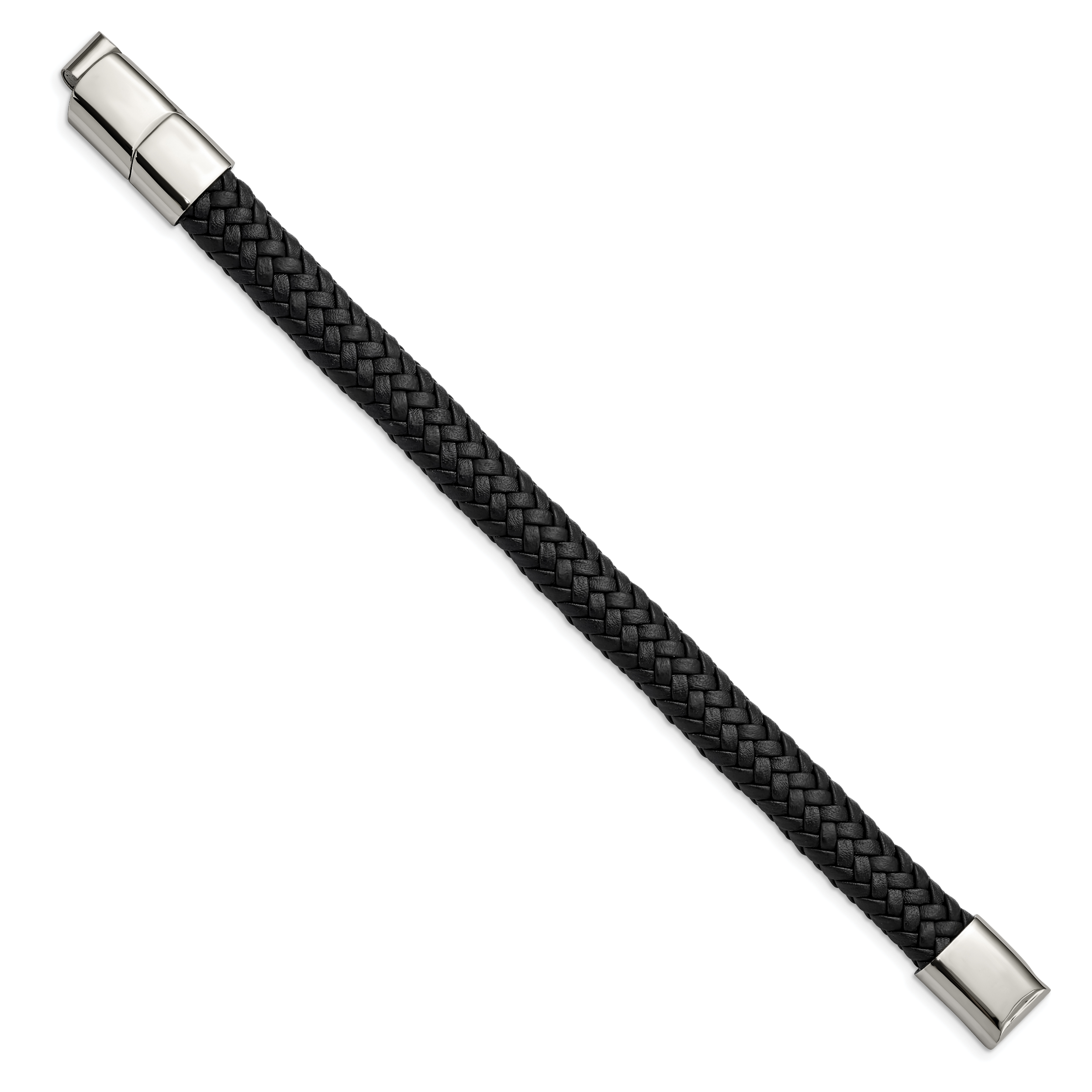Braided Leather Bracelet in Stainless Steel Secondary image