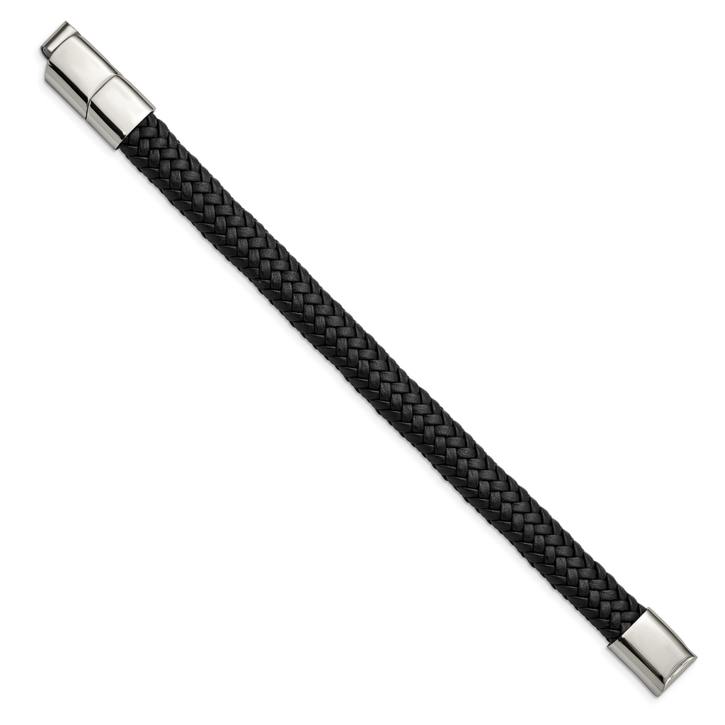 Braided Leather Bracelet in Stainless Steel