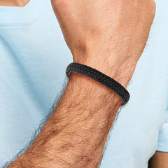 Chisel Stainless Steel Polished Black Braided Leather 8 inch Bracelet with .5 inch Extension
