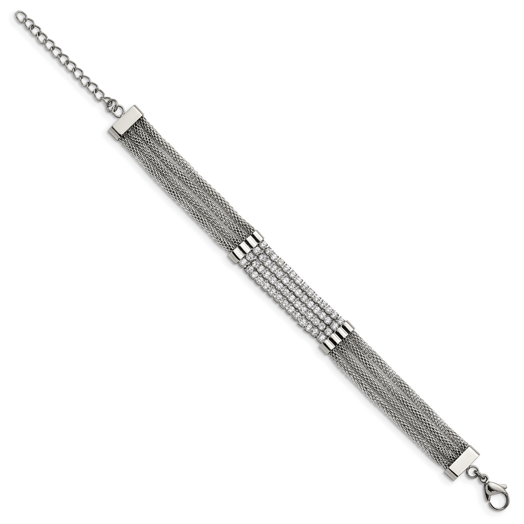 Mesh Multi-Strand Bracelet in Stainless Steel with CZ