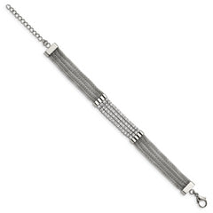 Chisel Stainless Steel Polished with CZ Mesh Multi Strand 6.5 inch Bracelet with 1.5 inch Extension