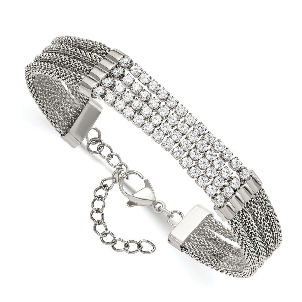 Mesh Multi-Strand Bracelet in Stainless Steel with CZ