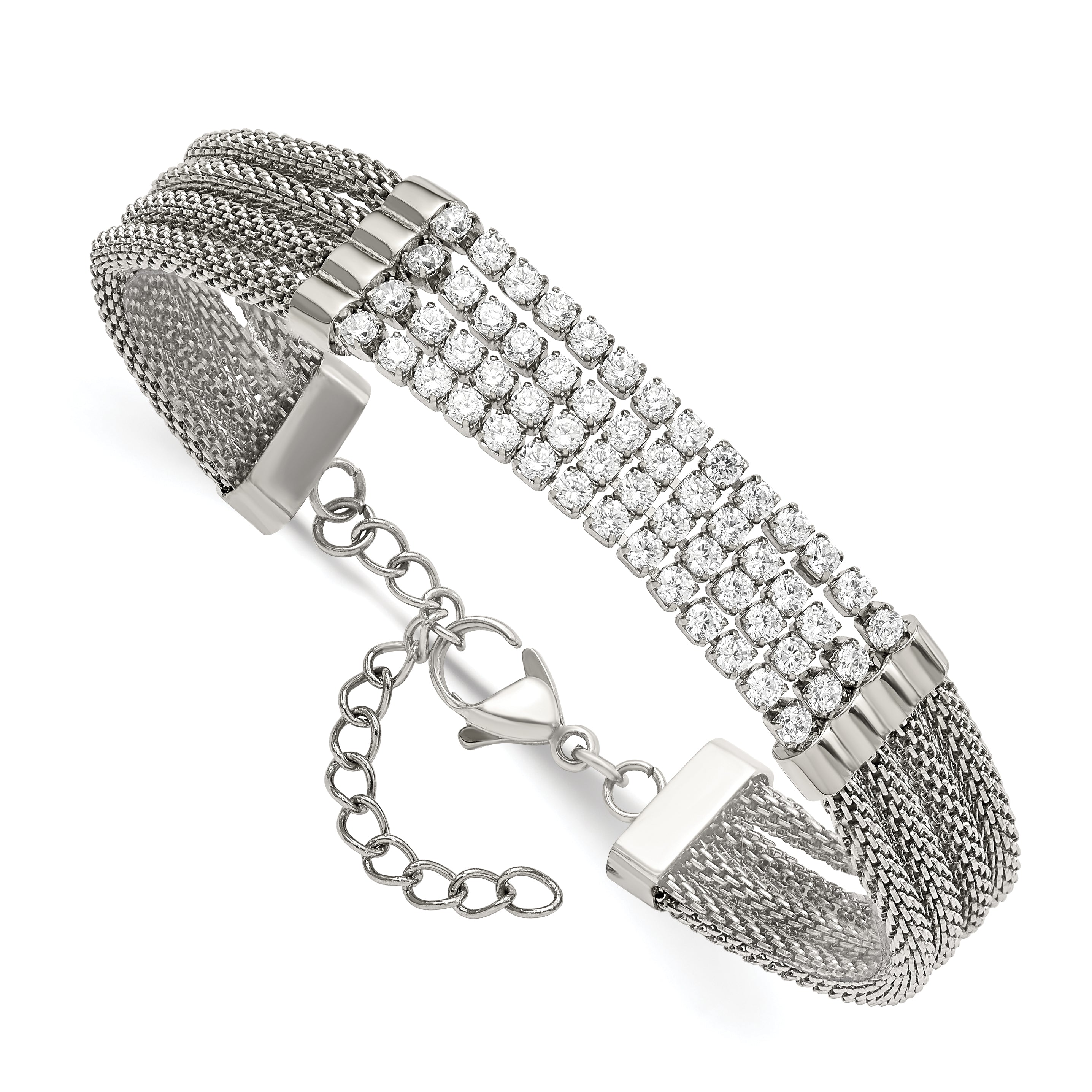 Mesh Multi-Strand Bracelet in Stainless Steel with CZ