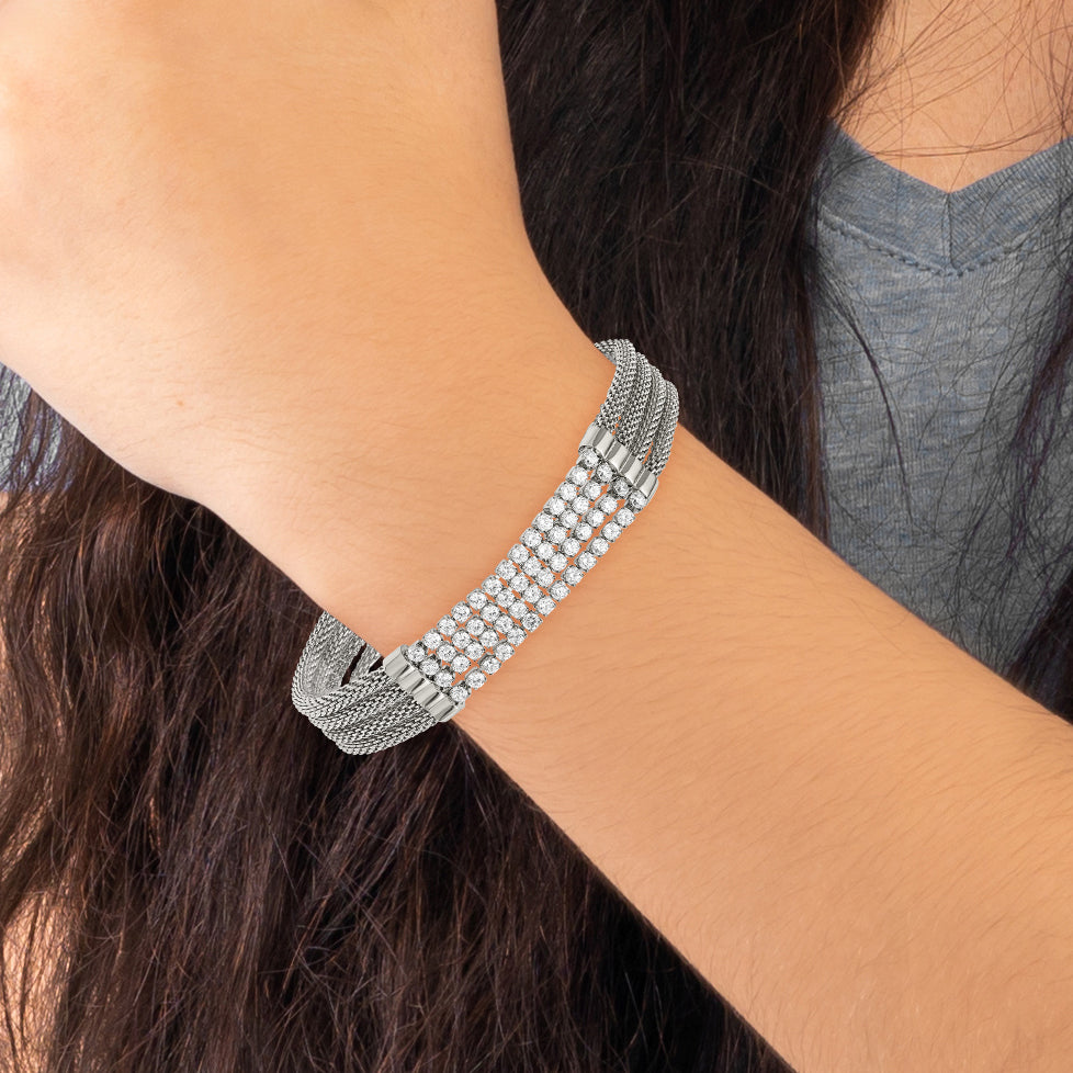 Mesh Multi-Strand Bracelet in Stainless Steel with CZ