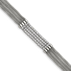 Chisel Stainless Steel Polished with CZ Mesh Multi Strand 6.5 inch Bracelet with 1.5 inch Extension