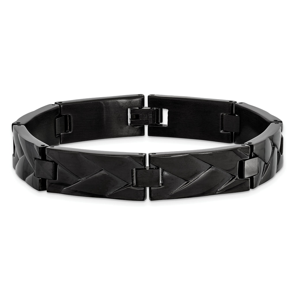 Black IP-Plated Grooved Link Bracelet in Stainless Steel