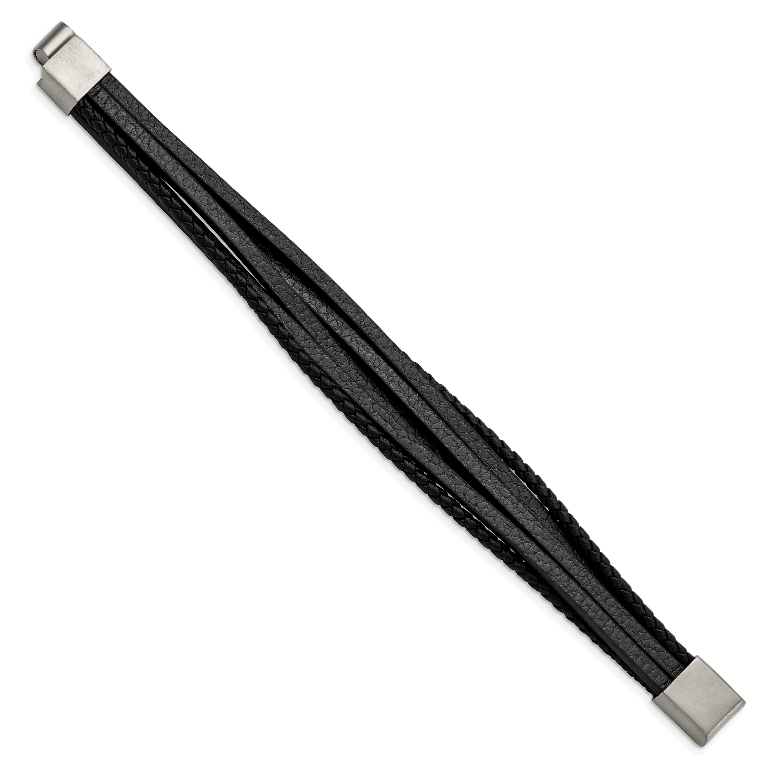 Chisel Stainless Steel Brushed Multi Strand Black Leather 8 inch Bracelet Secondary image