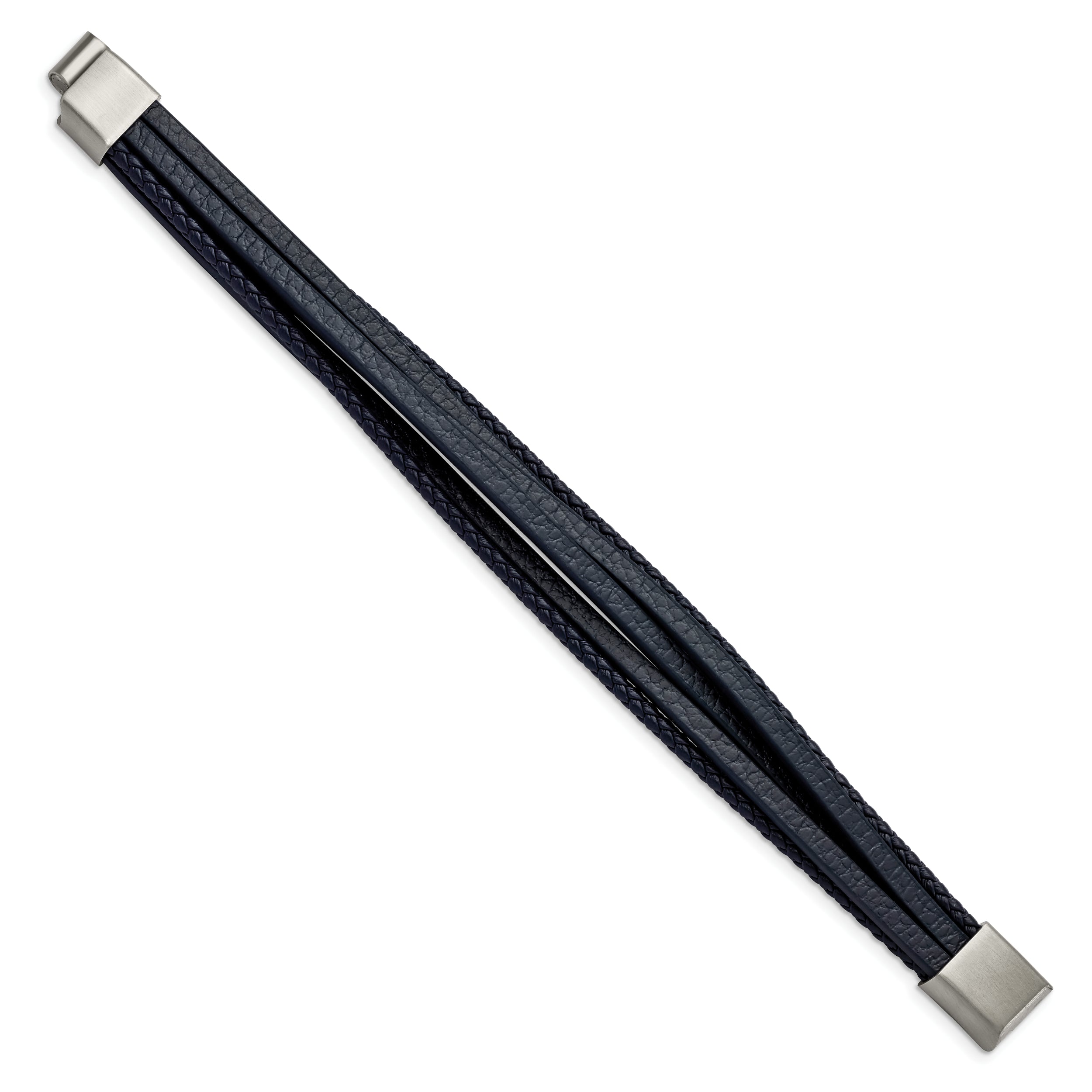 Chisel Stainless Steel Brushed Multi Strand Navy Blue Leather 8 inch Bracelet