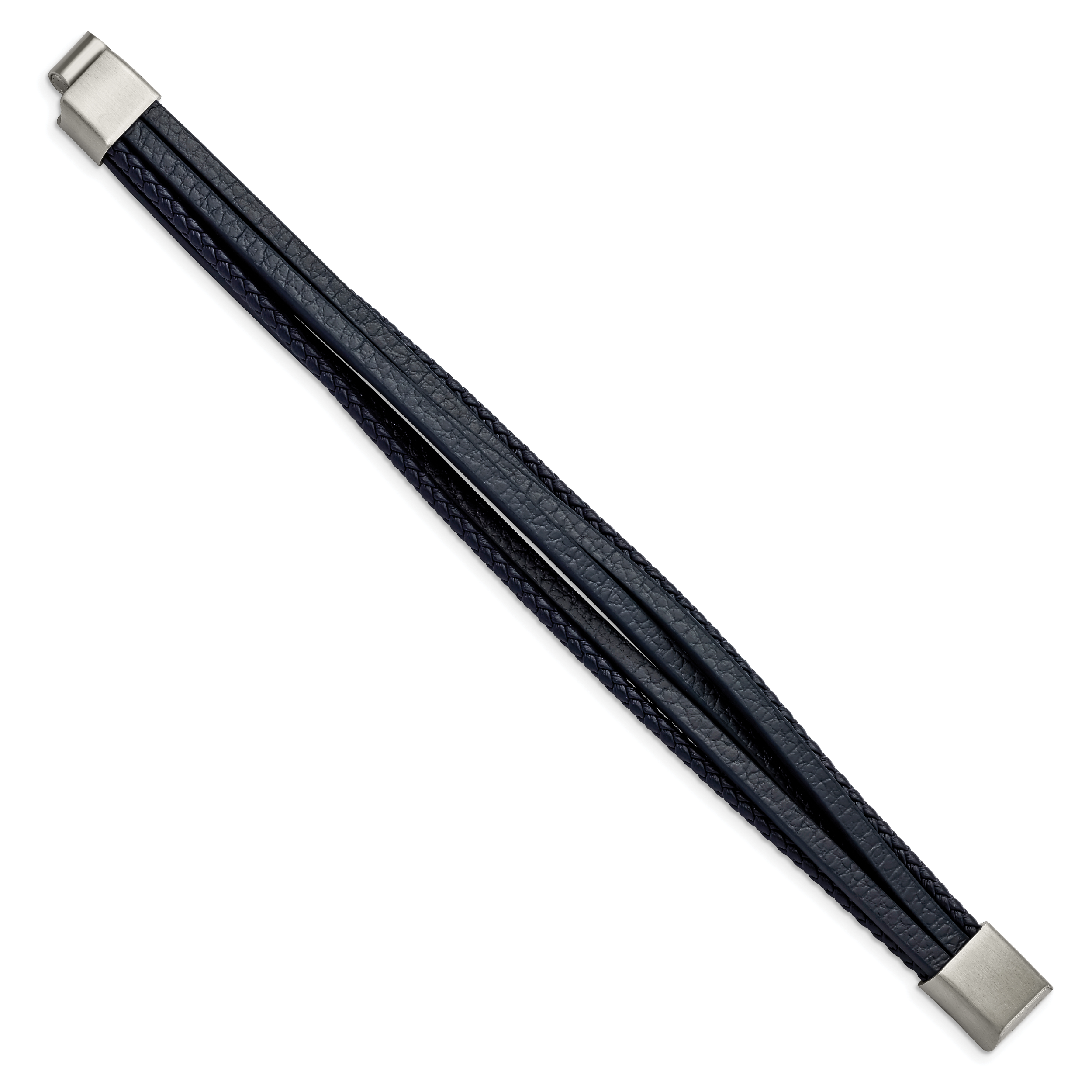Multi-Strand Leather Bracelet in Stainless Steel, Navy Secondary image