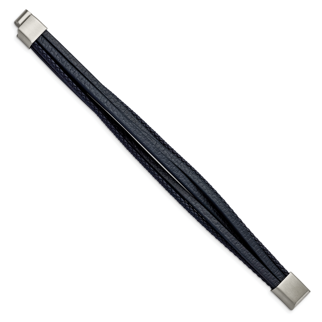 Multi-Strand Leather Bracelet in Stainless Steel, Navy