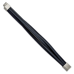 Chisel Stainless Steel Brushed Multi Strand Navy Blue Leather 8 inch Bracelet