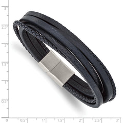 Chisel Stainless Steel Brushed Multi Strand Navy Blue Leather 8 inch Bracelet