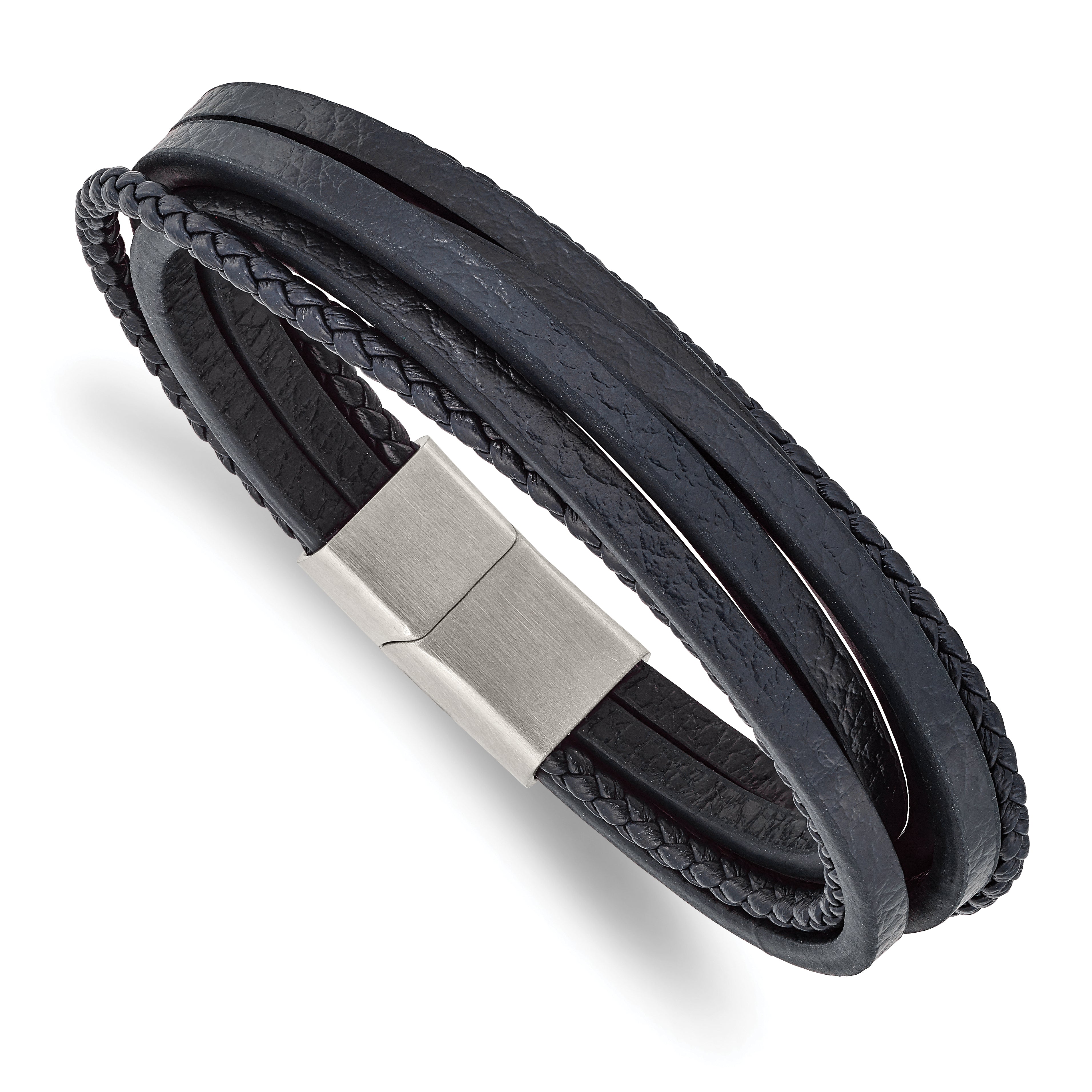 Chisel Stainless Steel Brushed Multi Strand Navy Blue Leather 8 inch Bracelet Main image