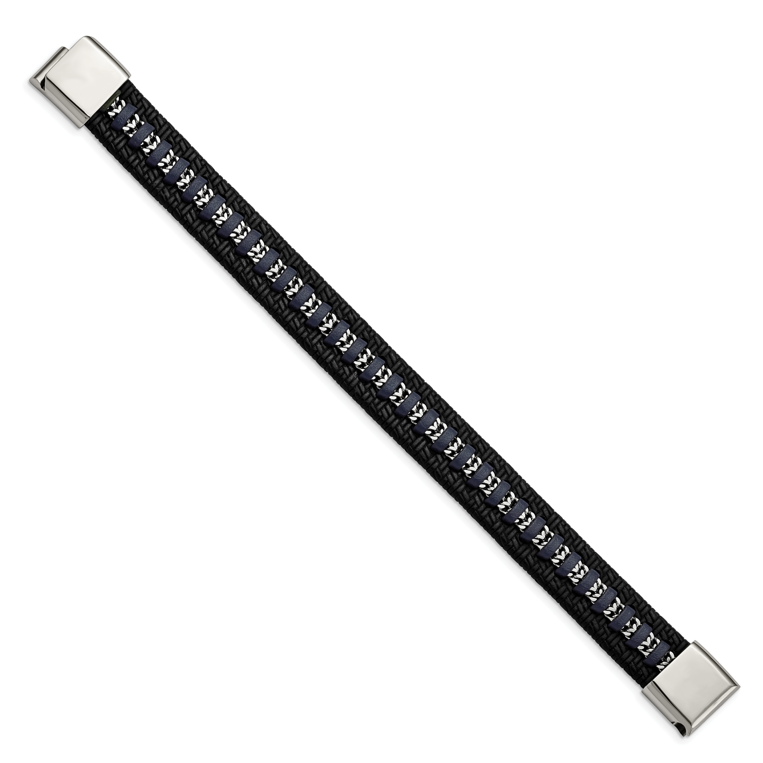 Black & Blue Leather Bracelet in Stainless Steel Secondary image