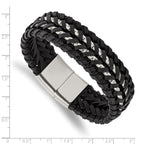 Woven Leather & Chain Bracelet in Stainless Steel