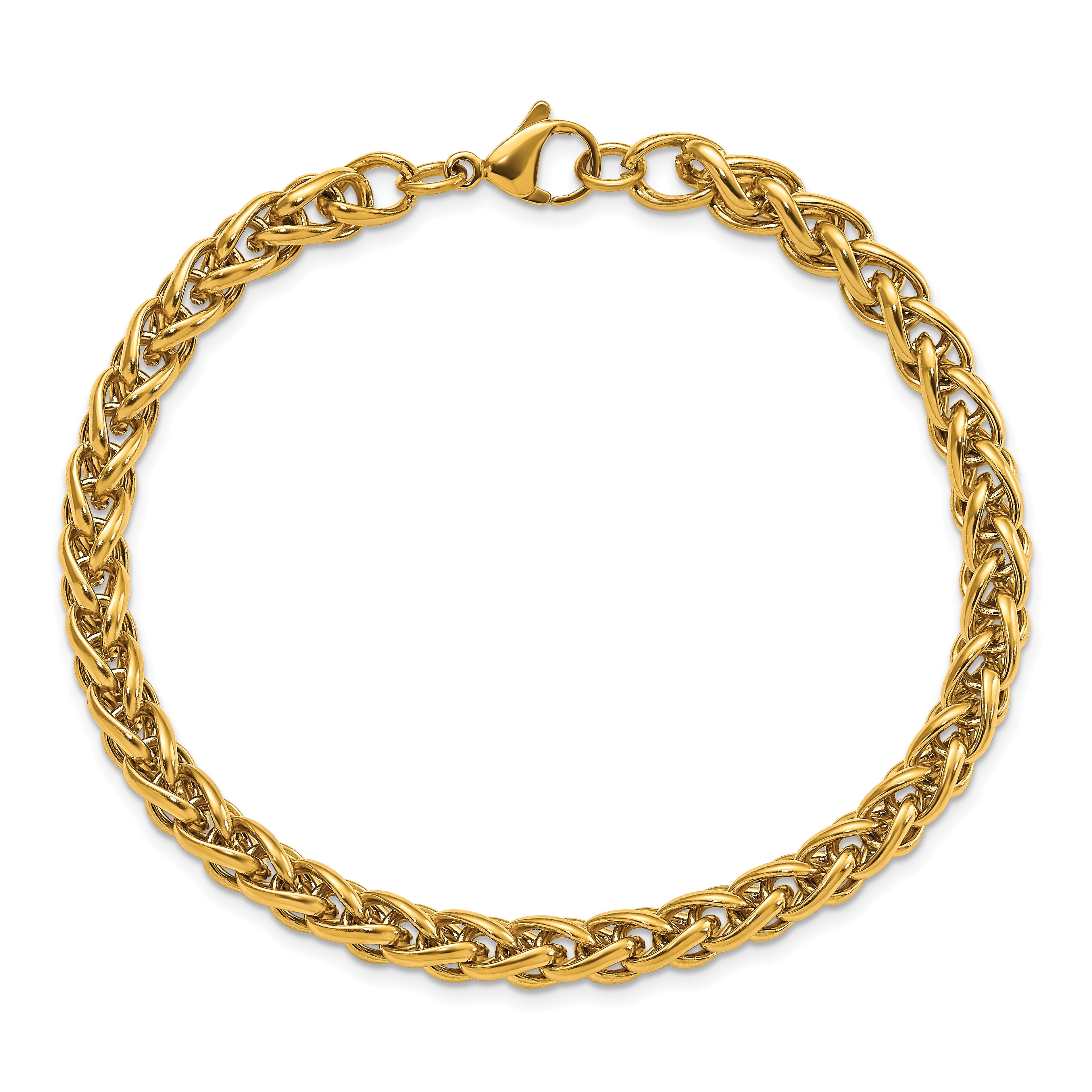 Chisel Stainless Steel Polished Yellow IP-plated 6mm 8.5in Spiga Chain Bracelet