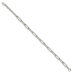 Chisel Stainless Steel Polished Elongated Open Link Paperclip 7 inch Bracelet with 1.25 inch Extension