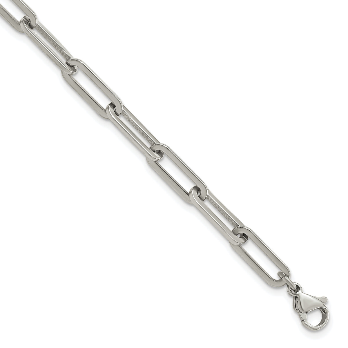 Chisel Stainless Steel Polished Elongated Open Link Paperclip 7 inch Bracelet with 1.25 inch Extension