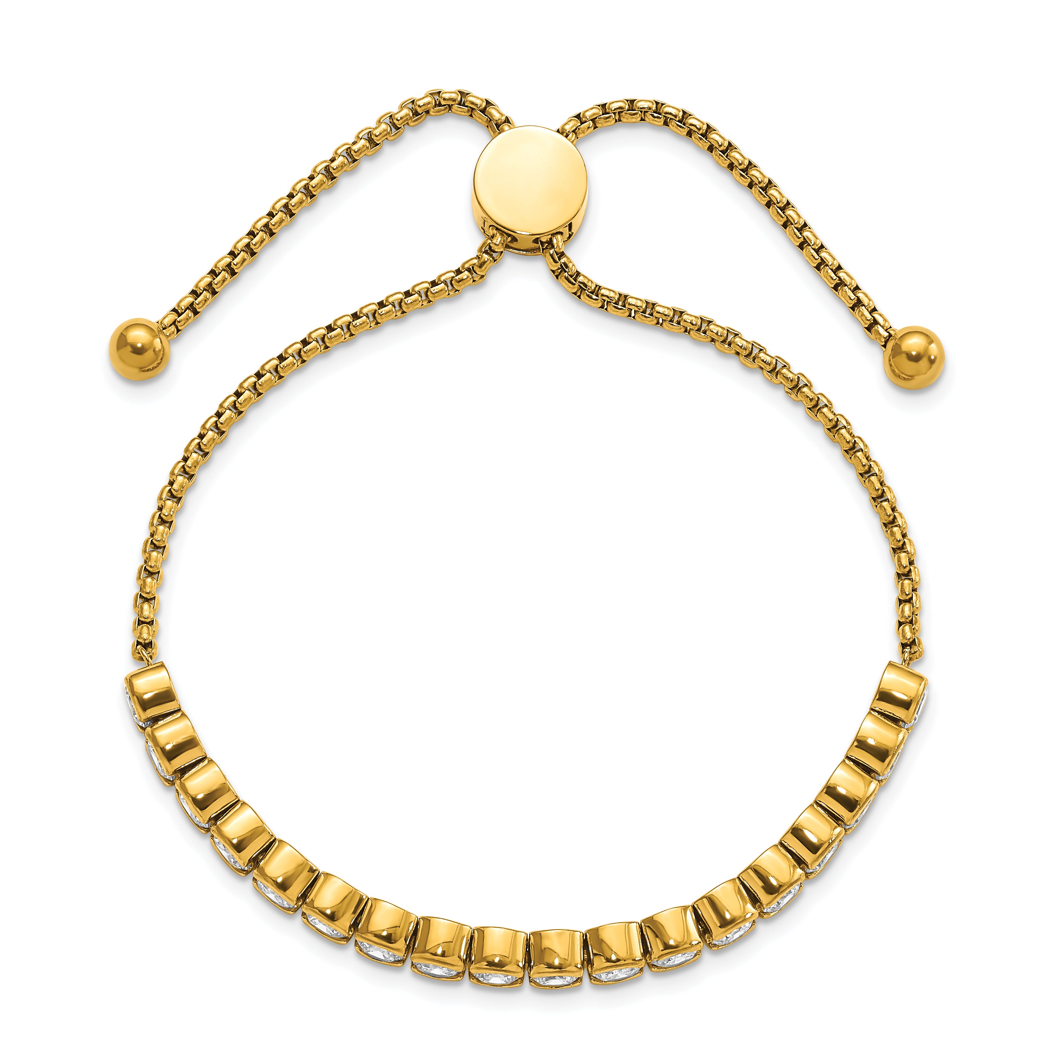 Chisel Stainless Steel Polished Yellow IP-plated with Round CZ Adjustable Bracelet
