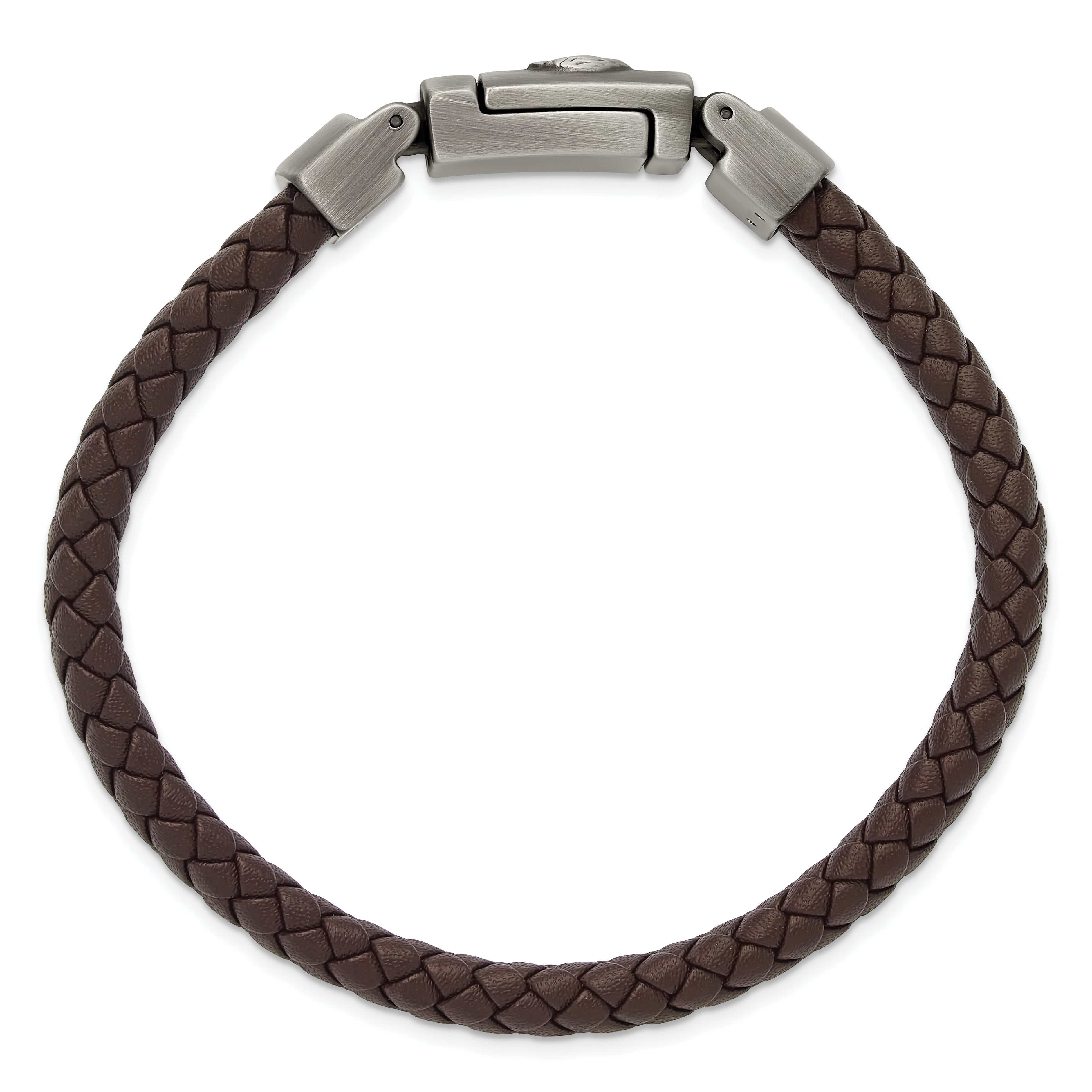 Chisel Stainless Steel Antiqued and Brushed Eagle Head Brown Braided Leather 8.75 inch Bracelet - 8.75
