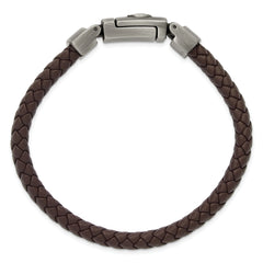 Chisel Stainless Steel Antiqued and Brushed Eagle Head Brown Braided Leather 8.75 inch Bracelet - 8.75