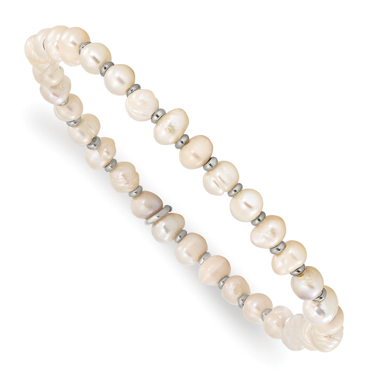 Chisel Stainless Steel Polished 5.5mm Freshwater Cultured Pearl Beaded Stretch Bracelet