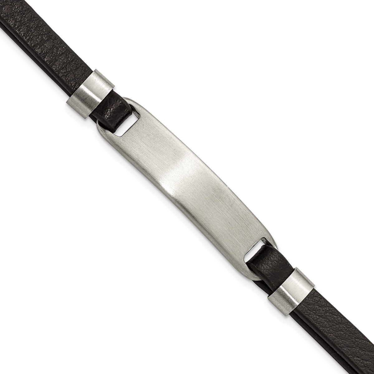 Chisel Stainless Steel Brushed Black Leather 8 inch ID Bracelet with .5 inch Extension