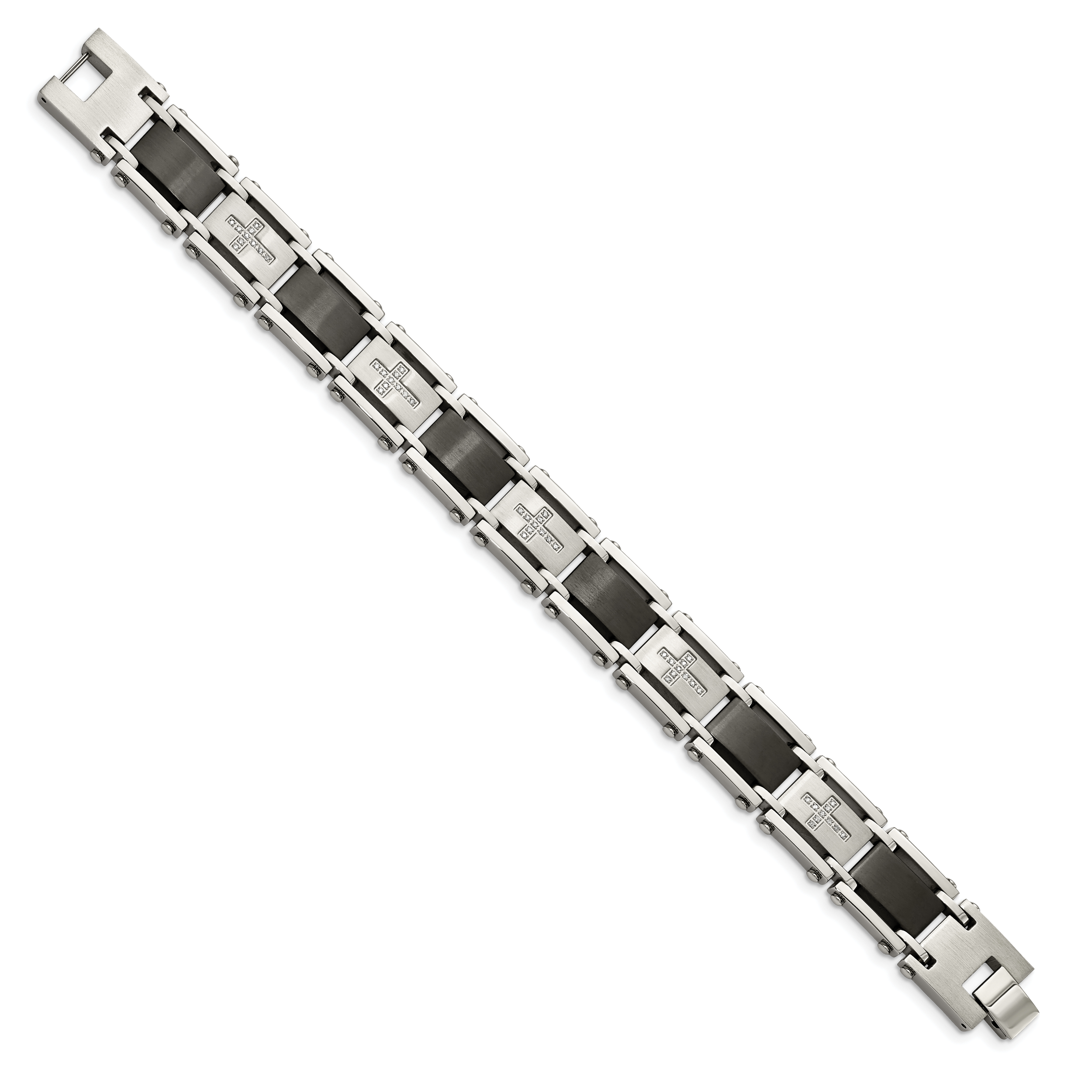 Chisel Stainless Steel Brushed and Polished Black IP-plated with 1/4 carat Diamond 8.75 inch Bracelet Secondary image
