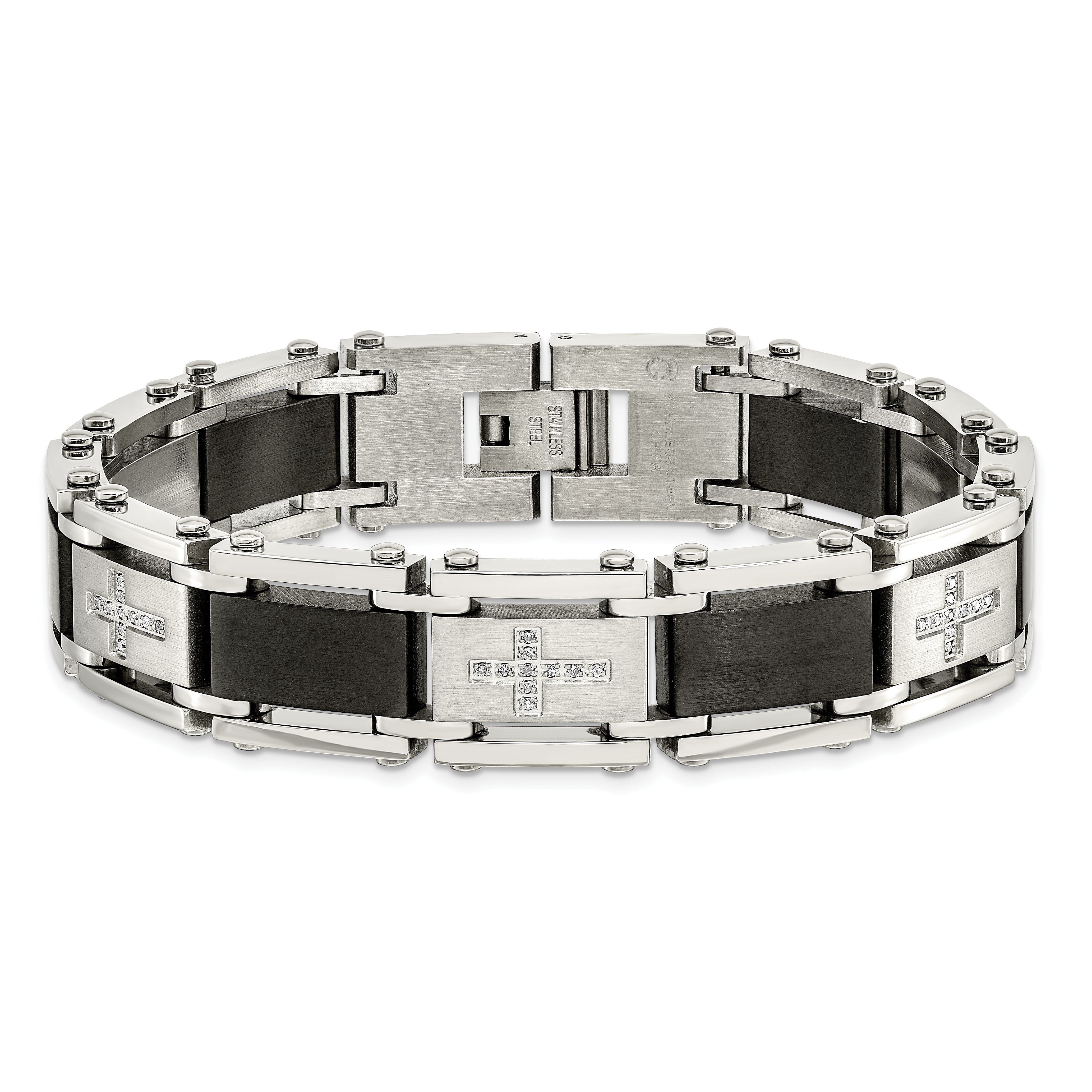 Chisel Stainless Steel Brushed and Polished Black IP-plated with 1/4 carat Diamond 8.75 inch Bracelet