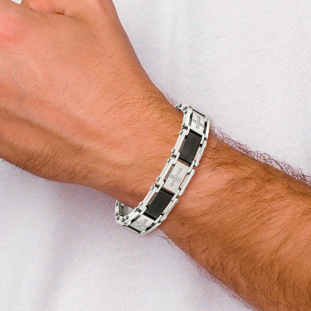 Chisel Stainless Steel Brushed and Polished Black IP-plated with 1/4 carat Diamond 8.75 inch Bracelet
