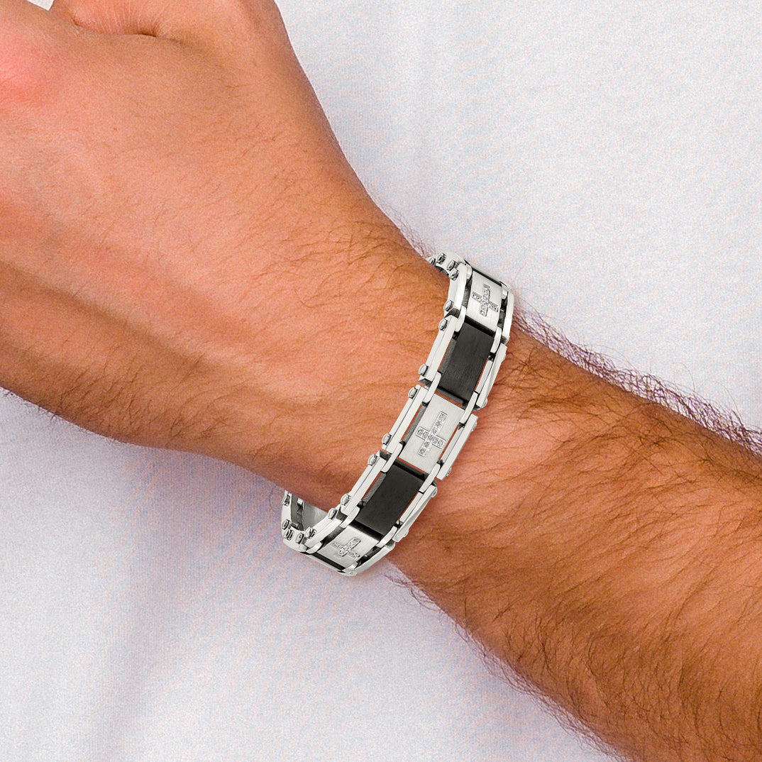 Chisel Stainless Steel Brushed and Polished Black IP-plated with 1/4 carat Diamond 8.75 inch Bracelet
