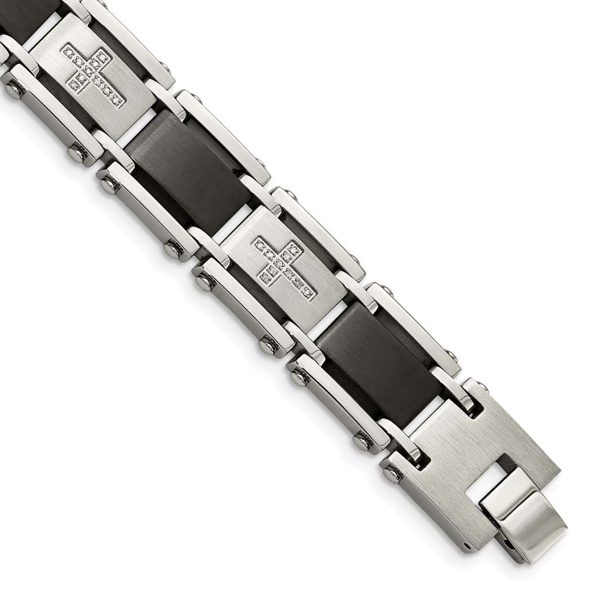 Chisel Stainless Steel Brushed and Polished Black IP-plated with 1/4 carat Diamond 8.75 inch Bracelet